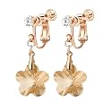 Austrian Crystal Flower Drop Clip On Earrings for Women Non Pierced 14K Rose Gold Plated Hypoallergenic Dangle Earring Jewelry