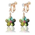 Austrian Crystal Flower Drop Clip On Earrings for Women Non Pierced 14K Rose Gold Plated Hypoallergenic Dangle Earring Jewelry