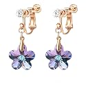 Austrian Crystal Flower Drop Clip On Earrings for Women Non Pierced 14K Rose Gold Plated Hypoallergenic Dangle Earring Jewelry