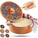 Authentic Terracotta Tortilla Warmer w Decorative Lid, Mexican Terra Cotta Tortillas Holder w Warmer Cloth, Traditional Clay Tortilla Container Heater &amp; Tortillero - Mediterranean Talavera