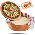Authentic Terracotta Tortilla Warmer w Decorative Lid, Mexican Terra Cotta Tortilla Holder w Warmer Cloth, Traditional Clay Tortillas Keeper Heater &amp; Tortillero, Arabesque