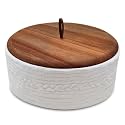 Authentic Wood and Ceramic Tortilla Warmer - Tortilla Holder with Lid - Bread Warmer - Pancake Holder- Roti Box - 8.5 Inches
