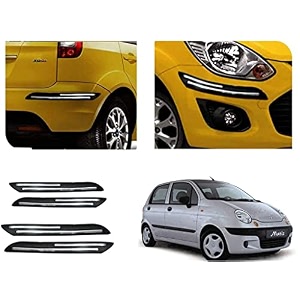 auto beast rubber car bumper protector guard with doublechrome strip compatible with daewoo matiz car  car bumper protector set 4