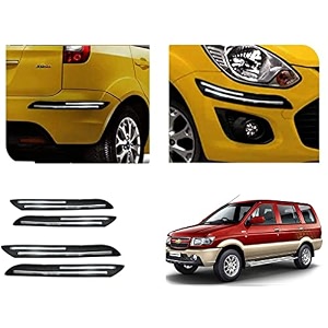 auto beast rubber car bumper protector guard with doublechrome strip compatible with tavera type 2 car  car bumper protector set 4