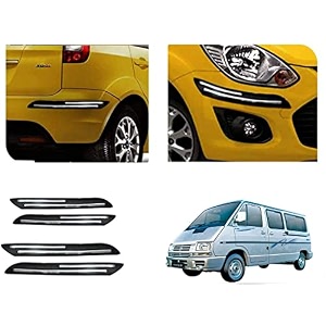 auto beast rubber car bumper protector guard with doublechrome strip compatible with tata winger car  car bumper protector set 4