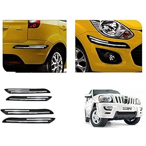 auto beast rubber car bumper protector guard with doublechrome strip compatible with mahindra scorpio car  car bumper protector set 4