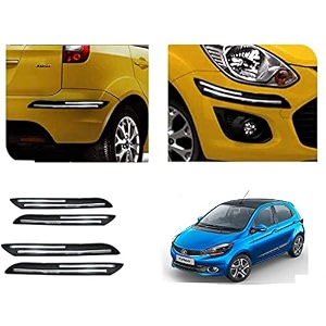 auto beast rubber car bumper protector guard with doublechrome strip compatible with tata tiago 2019 car  car bumper protector set 4