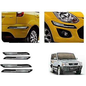 auto beast rubber car bumper protector guard with doublechrome strip compatible with tata sumo victa car  car bumper protector set 4