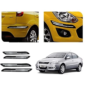 auto beast rubber car bumper protector guard with doublechrome strip compatible with chery cielo car  car bumper protector set 4