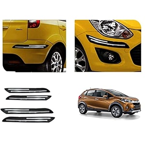 auto beast rubber car bumper protector guard with double chrome strip compatible with wrv car  car bumper protector set 4