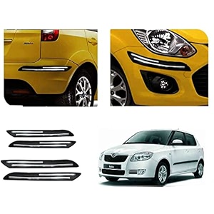 auto beast rubber car bumper protector guard with doublechrome strip compatible with skoda fabia car  car bumper protector set 4