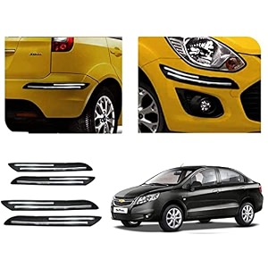 auto beast rubber car bumper protector guard with doublechrome strip compatible with sail sedan car  car bumper protector set 4
