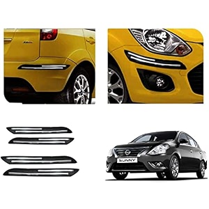 auto beast rubber car bumper protector guard with doublechrome strip compatible with nissan sunny new car  car bumper protector set 4
