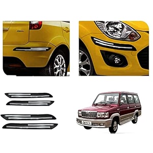 auto beast rubber car bumper protector guard with doublechrome strip compatible with toyota qualis car  car bumper protector set 4