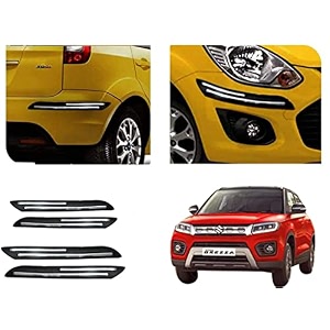 auto beast rubber car bumper protector guard with doublechrome strip compatible with maruti suzuki brezza 2020 car  car bumper protector set 4