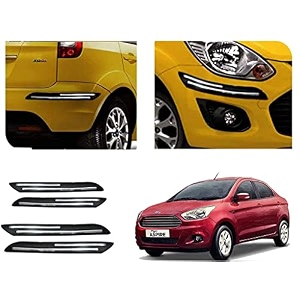 auto beast rubber car bumper protector guard with double chrome strip compatible with compatible with aspire car  car bumper protector set 4