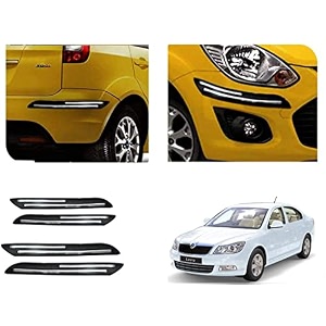 auto beast rubber car bumper protector guard with doublechrome strip compatible with skoda laura car  car bumper protector set 4