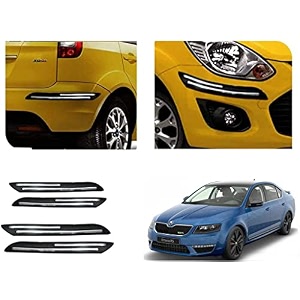 auto beast rubber car bumper protector guard with doublechrome strip compatible with skoda octavia car  car bumper protector set 4