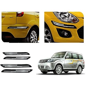 auto beast rubber car bumper protector guard with doublechrome strip compatible with tata sumo grande car  car bumper protector set 4