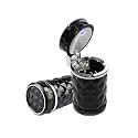 Auto Car Cigarette Ashtray, Portable Blue LED Light Car Ashtray Cup Holder with Lid, Vehicle Cigarette Ashtrays Ash for Home, Office (Black)