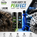 Auto good Motorcycle Chain Care Kit | Chain Cleaner, Chain Lube Spray & Cleaning Brush Premium Bike Chain Cleaning Kit | 150 ml Cleaner + 150 ml Lube + Brush Chain Oil