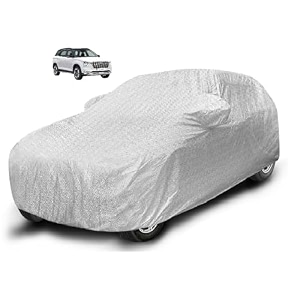 auto hub waterproof car cover compatible with alcazar with mirror pocket soft cotton lining waterproof alcazar car cover- metallic silver