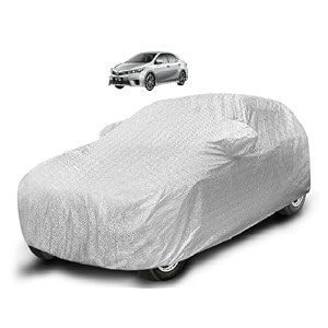 auto hub waterproof car cover compatible with altis corolla model  2007-2017 with mirror pocket soft cotton lining waterproof altis corolla car cover- metallic silver