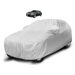 auto hub waterproof car cover compatible with chevrolet aveo with mirror pocket soft cotton lining waterproof aveo car cover- metallic silver