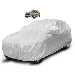 auto hub waterproof car cover compatible with beat with mirror pocket soft cotton lining waterproof beat car cover- metallic silver