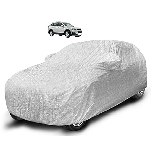 auto hub waterproof car cover compatible with captiva with mirror pocket soft cotton lining waterproof captiva car cover- metallic silver