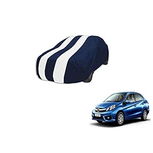 auto hub car cover compatible with amaze model  2013-2017 with mirror pocket weather proof triple stitched amaze car cover- navy-white