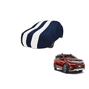 auto hub car cover compatible with br-v with mirror pocket weather proof triple stitched br-v car cover- navy-white