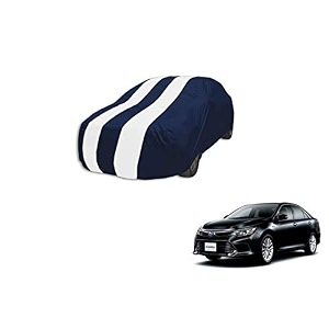 auto hub car cover compatible with camry new with mirror pocket weather proof triple stitched camry car cover- navy-white