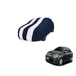 auto hub car cover compatible with chevrolet aveo with mirror pocket weather proof triple stitched aveo car cover- navy-white