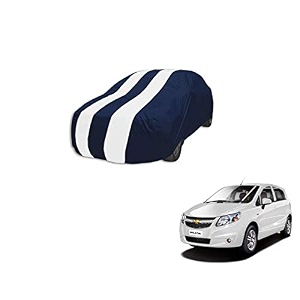 auto hub car cover compatible with chevrolet sail uva with mirror pocket weather proof triple stitched sail uva car cover- navy-white