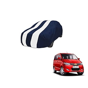 auto hub car cover compatible with chevrolet enjoy with mirror pocket weather proof triple stitched enjoy car cover- navy-white
