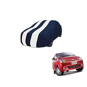 auto hub car cover compatible with chevrolet spark with mirror pocket weather proof triple stitched spark car cover- navy-white