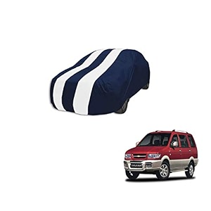 auto hub car cover compatible with chevrolet tavera with mirror pocket weather proof triple stitched tavera car cover- navy-white