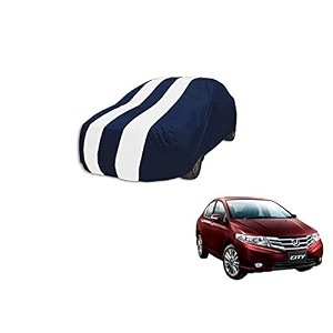 auto hub car cover compatible with city model  2008-2019 with mirror pocket weather proof triple stitched city car cover- navy-white