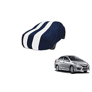 auto hub car cover compatible with city model 2020 to till date with mirror pocket weather proof triple stitched city car cover- navy-white