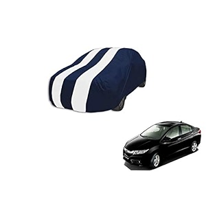 auto hub car cover compatible with city i-vtec model  2008-2019 with mirror pocket weather proof triple stitched city car cover- navy-white