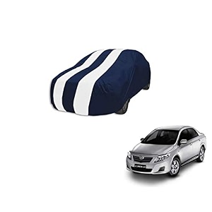 auto hub car cover compatible with corolla model  2007-2017 with mirror pocket weather proof triple stitched corolla car cover- navy-white