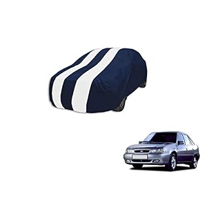 auto hub car cover compatible with daewoo cielo with mirror pocket weather proof triple stitched cielo car cover- navy-white