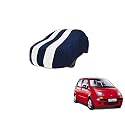 Auto Hub Car Cover Compatible with Daewoo Matiz with Mirror Pocket, Weather Proof, Triple Stitched, Matiz Car Cover- Navy-White