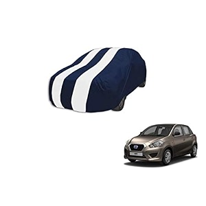 auto hub car cover compatible with datsun go with mirror pocket weather proof triple stitched datsun go car cover- navy-white