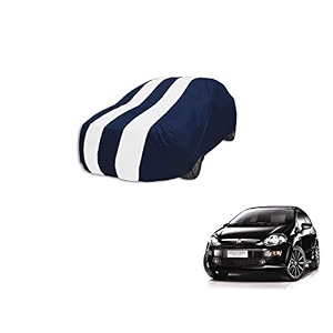 auto hub car cover compatible with fiat punto evo with mirror pocket weather proof triple stitched punto evo car cover- navy-white