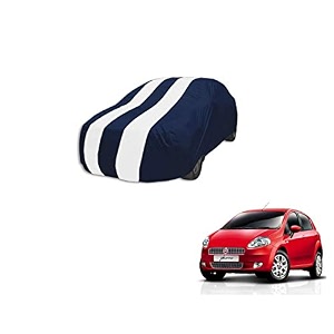 auto hub car cover compatible with fiat punto with mirror pocket weather proof triple stitched punto car cover- navy-white
