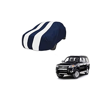 auto hub car cover compatible with ford endeavour model  2015-2018 with mirror pocket weather proof triple stitched endeavour car cover- navy-white