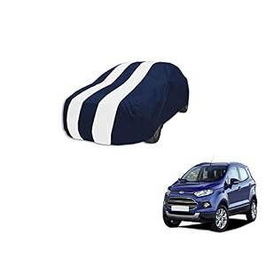auto hub car cover compatible with ford ecosport with mirror pocket weather proof triple stitched ecosport car cover- navy-white