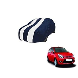 auto hub car cover compatible with ford figo with mirror pocket weather proof triple stitched figo car cover- navy-white